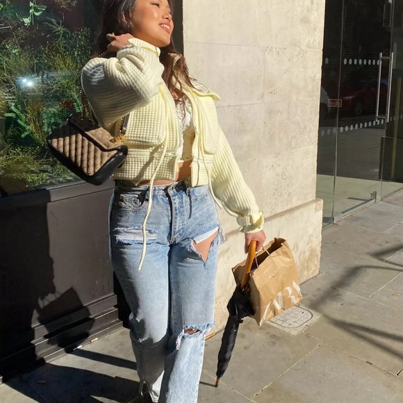 Jacket streetwear pockets cream white waffle fabric hip hop - Picture 5 of 11